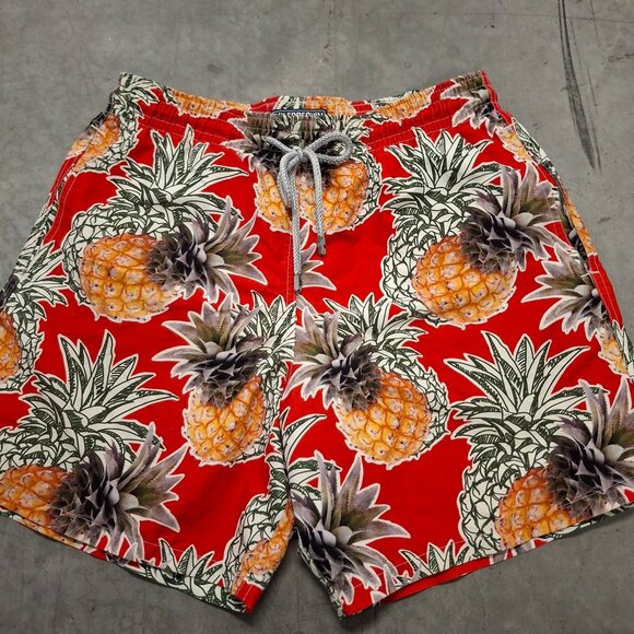 Vilebrequin Mens Red Pineapple Print Swim Trunks With Drawstring Waist Size L - Picture 1 of 11